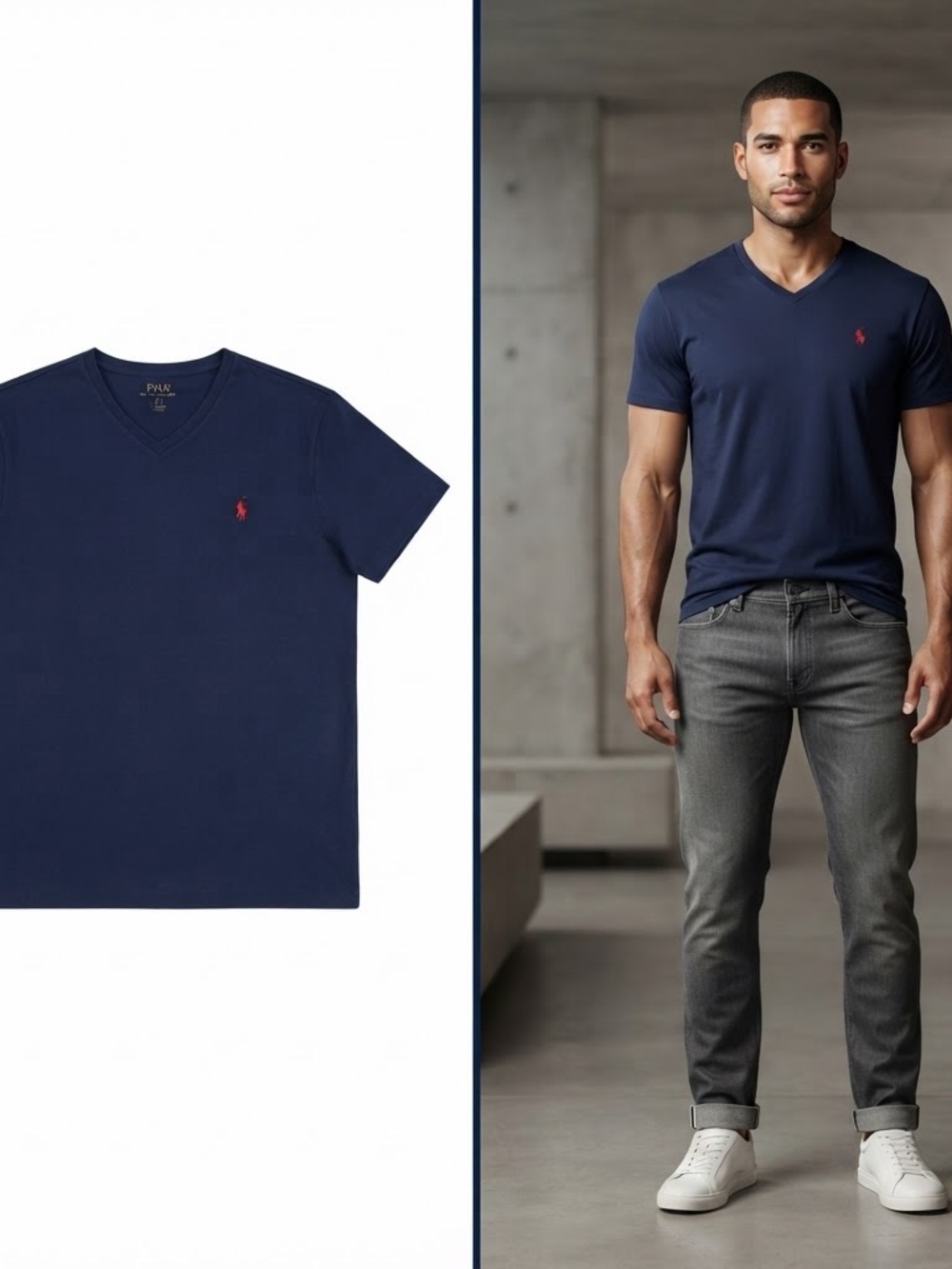 Polo by Ralph Lauren Navy V-Neck Tee with Red Pony Large